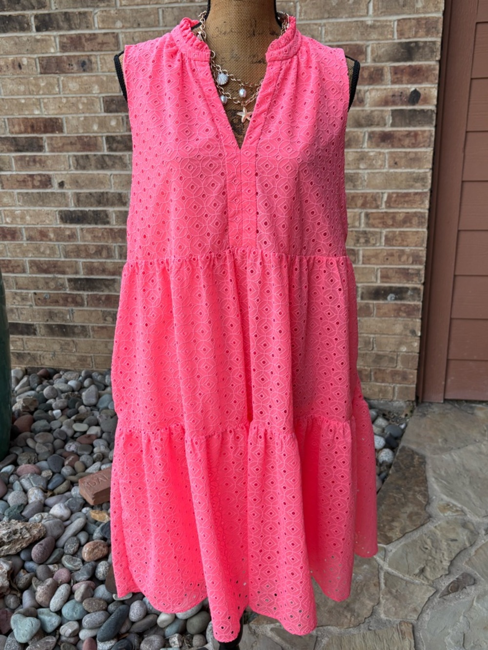 Lilly Pulitzer Novella Dress in Coral Neon Pink Mini Medallion Eyelet Lined XL - Picture 3 of 13